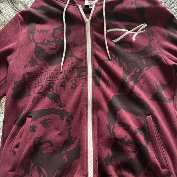 Men's Burgundy Graphic Zip-Up Sweater